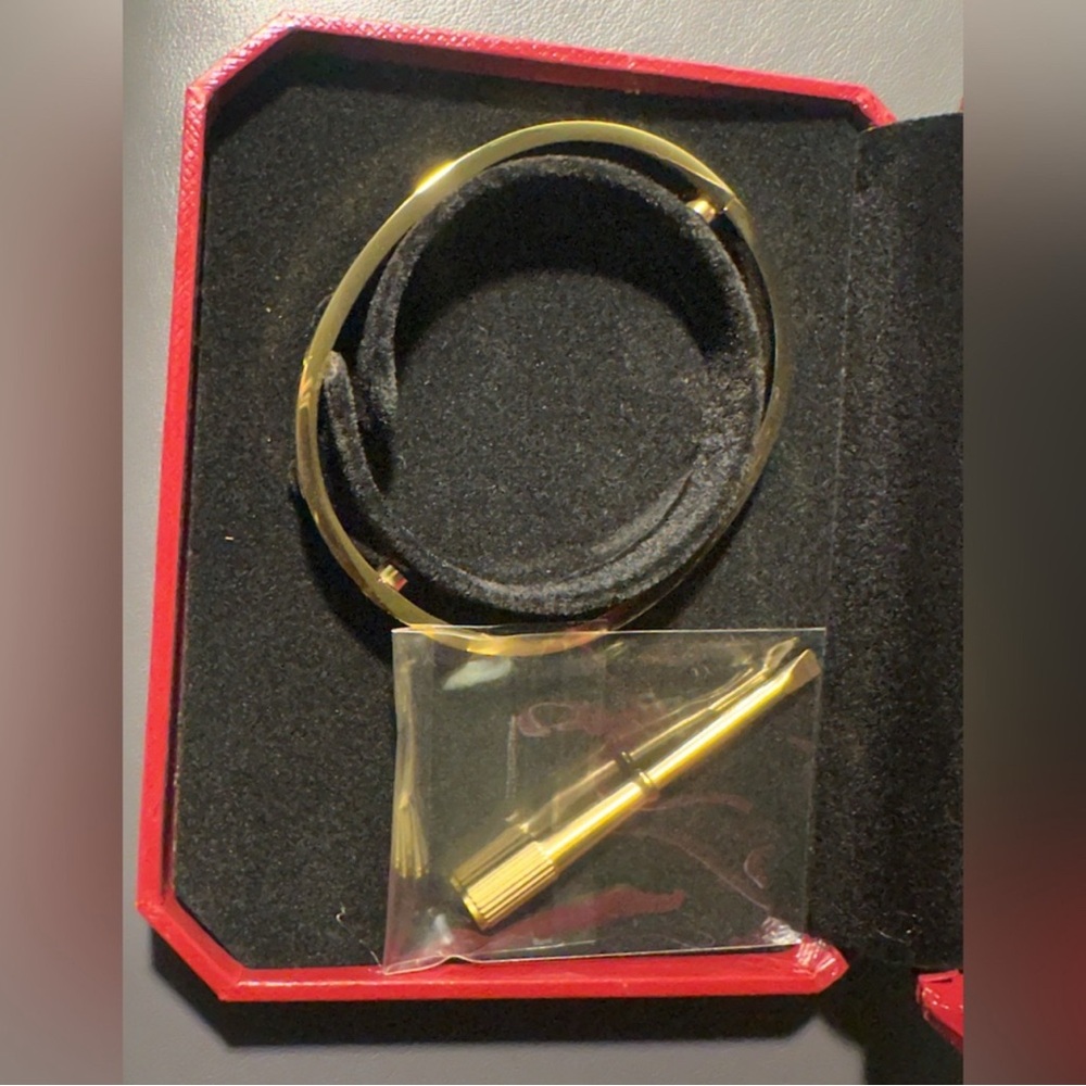 Screw Motif Gold Bangle Bracelet with Screwdriver + Signature Red Giftbox